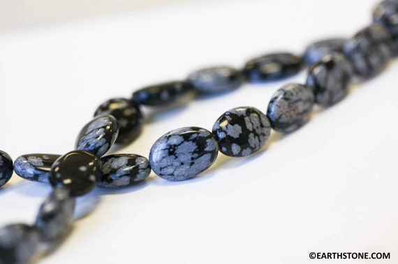 M/ Snowflake Obsidian 10x14mm/ 13x18mm Flat Oval Beads 16" Strand Natural Gray/black Color Gemstone Beads For Jewelry Making
