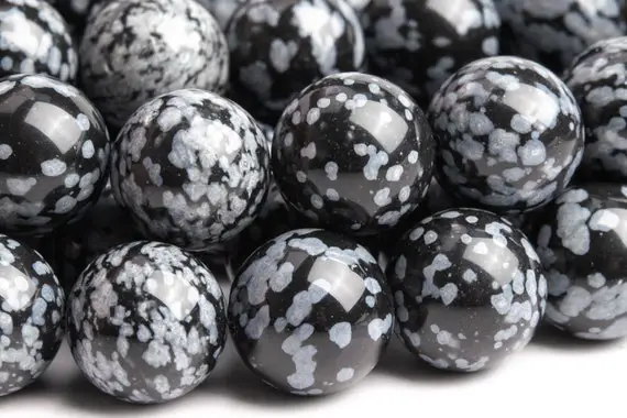 Genuine Natural Snowflake Obsidian Gemstone Beads 12mm Black & Gray Round Aaa Quality Loose Beads (101725)