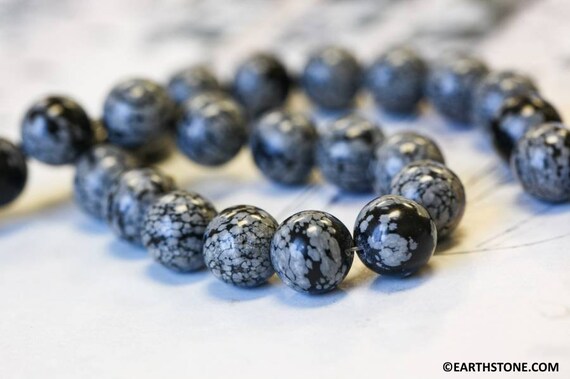 M/ Snowflake Obsidian 12mm/ 10mm Round Beads 16" Strand Natural Black/gray Color Gemstone Beads For Jewelry Making
