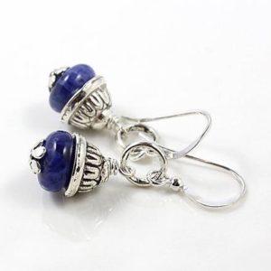 Sodalite Earrings, Sterling Silver Earhooks, Blue Earrings, Navy Blue Earrings, Boho Earrings, Gift under 20, Gift for Her, Blue Gemstone | Natural genuine Sodalite earrings. Buy crystal jewelry, handmade handcrafted artisan jewelry for women.  Unique handmade gift ideas. #jewelry #beadedearrings #beadedjewelry #gift #shopping #handmadejewelry #fashion #style #product #earrings #affiliate #ad