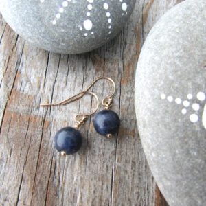 Shop Sodalite Earrings! Sodalite Earrings, super simple, elegant, blue sodalite and gold dangle earrings | Natural genuine Sodalite earrings. Buy crystal jewelry, handmade handcrafted artisan jewelry for women.  Unique handmade gift ideas. #jewelry #beadedearrings #beadedjewelry #gift #shopping #handmadejewelry #fashion #style #product #earrings #affiliate #ad