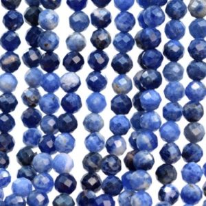 Shop Sodalite Faceted Beads! Genuine Natural Sodalite Loose Beads Grade AAA Faceted Round Shape 3mm 4mm 4-5mm | Natural genuine faceted Sodalite beads for beading and jewelry making.  #jewelry #beads #beadedjewelry #diyjewelry #jewelrymaking #beadstore #beading #affiliate #ad
