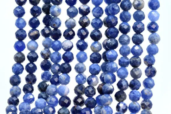 Genuine Natural Sodalite Loose Beads Grade Aaa Faceted Round Shape 3mm 4mm 4-5mm