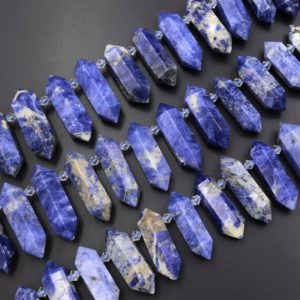 Shop Sodalite Faceted Beads! Natural Blue Denim Sodalite Faceted Double Terminated Points Top Side Drilled Focal Pendant Beads 15.5" Strand | Natural genuine faceted Sodalite beads for beading and jewelry making.  #jewelry #beads #beadedjewelry #diyjewelry #jewelrymaking #beadstore #beading #affiliate #ad
