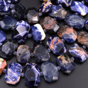 Shop Sodalite Faceted Beads! Faceted Natural Orange Sodalite Beads Large Chunky Rectangle Unique Designer Cut Center Drilled Gemstone 16" Strand | Natural genuine faceted Sodalite beads for beading and jewelry making.  #jewelry #beads #beadedjewelry #diyjewelry #jewelrymaking #beadstore #beading #affiliate #ad