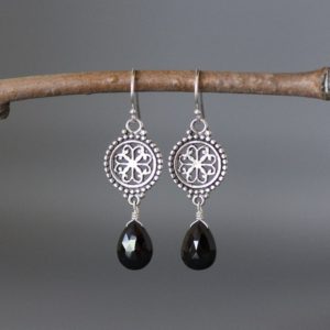 Shop Spinel Earrings! Black Spinel Earrings – Black Dangle Earrings – Bali Silver Earrings – Black Gemstone Earrings | Natural genuine Spinel earrings. Buy crystal jewelry, handmade handcrafted artisan jewelry for women.  Unique handmade gift ideas. #jewelry #beadedearrings #beadedjewelry #gift #shopping #handmadejewelry #fashion #style #product #earrings #affiliate #ad