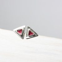 Cute Spinel Crystal Stud Earrings Geometric Mismatched Pink Red Raw Gemstone Silver Accessory Unique Gift Idea Ooak – Love Triangles | Natural genuine Gemstone jewelry. Buy crystal jewelry, handmade handcrafted artisan jewelry for women.  Unique handmade gift ideas. #jewelry #beadedjewelry #beadedjewelry #gift #shopping #handmadejewelry #fashion #style #product #jewelry #affiliate #ad