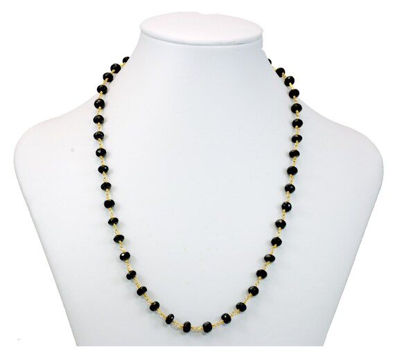 Black Spinel Necklace 6mm 14k Gold Fill Beaded Chain Link  24 Inches Natural Faceted Rondelles Aaa Classic Neutral Versatile Simple