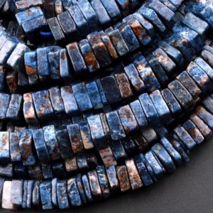 Shop Spinel Bead Shapes! Natural Cobalt Blue Pegmatite W Orange  Muscovite Spinel Matrix Thin Square Heishi Disc Beads 6mm Gemstone 15.5" Strand | Natural genuine other-shape Spinel beads for beading and jewelry making.  #jewelry #beads #beadedjewelry #diyjewelry #jewelrymaking #beadstore #beading #affiliate #ad
