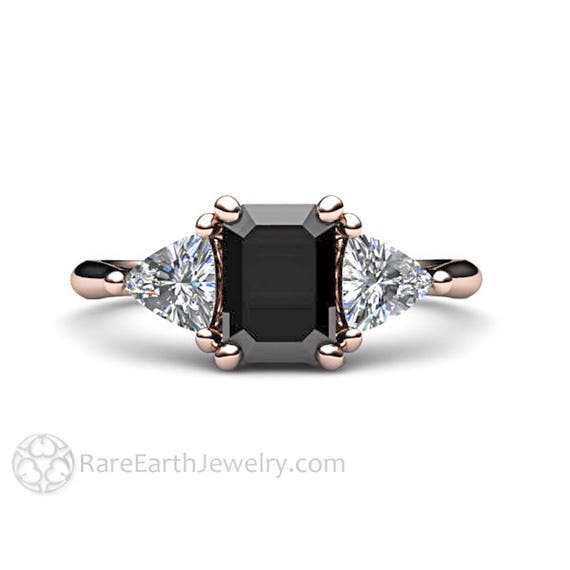 Black Spinel Engagement Ring 3 Stone Vintage Black Spinel Ring Black Stone Engagement Ring Three Stone Engagement Ring Black Gemstone Ring