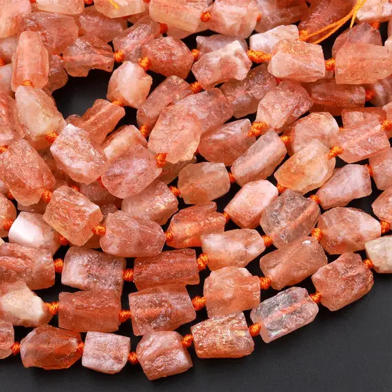 Fiery Natural Sunstone Tube Beads Feldspar Golden Glitters Orange Red Gemstone 15.5" Strand