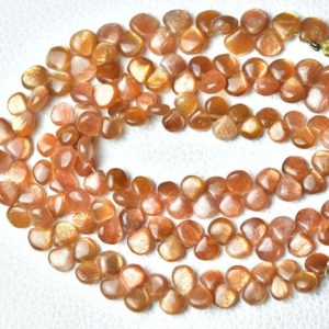 Shop Sunstone Bead Shapes! Natural Sunstone Plain Heart Beads 5mm to 7mm Smooth Heart Briolettes Natural Gemstone Beads Sunstone Beads Strand  7 Inch Strand No5712 | Natural genuine other-shape Sunstone beads for beading and jewelry making.  #jewelry #beads #beadedjewelry #diyjewelry #jewelrymaking #beadstore #beading #affiliate #ad