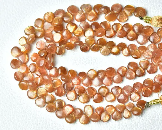Natural Sunstone Plain Heart Beads 5mm To 7mm Smooth Heart Briolettes Natural Gemstone Beads Sunstone Beads Strand  7 Inch Strand No5712
