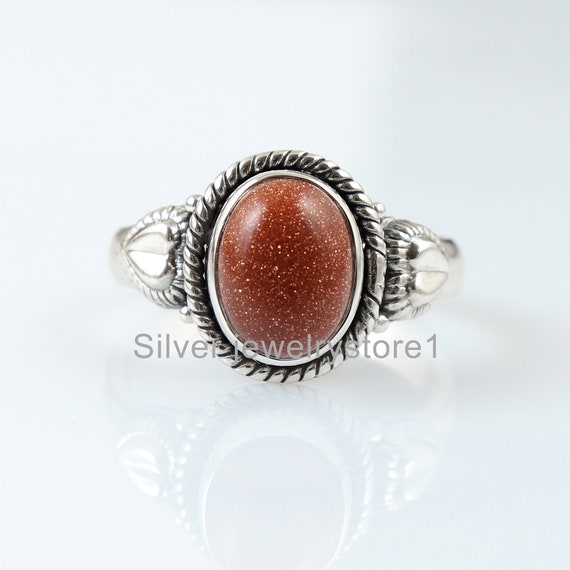 925 Sterling Silver Ring , Gemstone Ring , Gold Sunstone Ring, Sunstone 7x9mm Oval Ring , Women Ring, Handmade Jewelry, Boho Ring