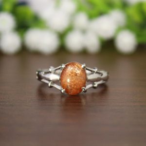 Shop Sunstone Rings! Vintage sunstone silver ring,oval cabochon sunstone, twig style ring, sunstone filigree ring,alternative anniversary,hiliolite bohemian ring | Natural genuine Sunstone rings, simple unique handcrafted gemstone rings. #rings #jewelry #shopping #gift #handmade #fashion #style #affiliate #ad