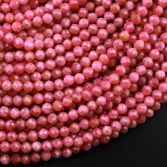 Aaa Micro Faceted Natural Pink Red Thulite 3mm 4mm Round Beads Diamond Cut Gemstone From Norway 15.5" Strand