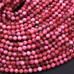 Micro Faceted Natural Pink Red Thulite 3mm 4mm Round Beads Diamond Cut Gemstone From Norway 15.5" Strand Micro Faceted Natural Pink Red Thulite 3mm 4mm Round Beads Diamond Cut Gemstone From Norway 15.5" Strand