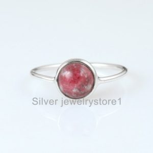 Minimalist Birthstone Ring • Thulite Ring  • Gemstone Ring in Sterling Silver • Dainty Birthstone Ring • Stacking Ring • Gifts for Mom | Natural genuine Gemstone rings, simple unique handcrafted gemstone rings. #rings #jewelry #shopping #gift #handmade #fashion #style #affiliate #ad