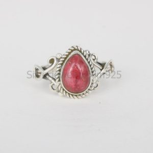 Natural Thulite Ring: Pear 925 Sterling Silver Statement Ring