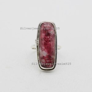 Natural Thulite Sterling Silver Ring: Handmade Bohemian Jewelry