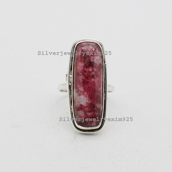 Natural Thulite Sterling Silver Ring: Handmade Bohemian Jewelry