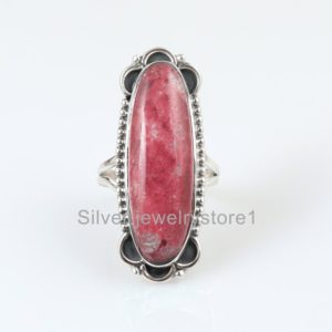 Natural Thulite Sterling Silver Ring: Handmade Boho Wedding Jewelry