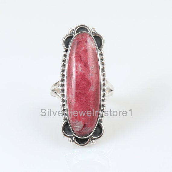 Natural Thulite Sterling Silver Ring: Handmade Boho Wedding Jewelry