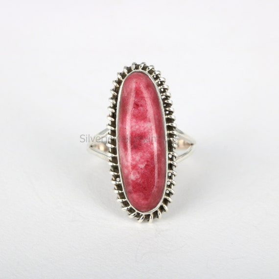Handmade Thulite Sterling Silver Ring: Oval Gemstone Jewelry Handmade Thulite Sterling Silver Ring: Oval Gemstone Jewelry