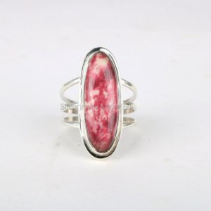 Natural Thulite Sterling Silver Ring: Boho Pink Gemstone