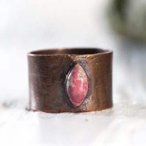 Thulite Ring - Wide Band Stone Ring - Unisex