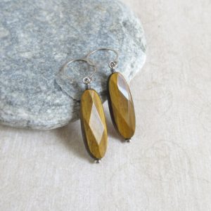 Shop Tiger Eye Earrings! Tiger Eye Sterling Silver Dangle Earrings, Brown Stone Jewelry, Gift For Her | Natural genuine Tiger Eye earrings. Buy crystal jewelry, handmade handcrafted artisan jewelry for women.  Unique handmade gift ideas. #jewelry #beadedearrings #beadedjewelry #gift #shopping #handmadejewelry #fashion #style #product #earrings #affiliate #ad