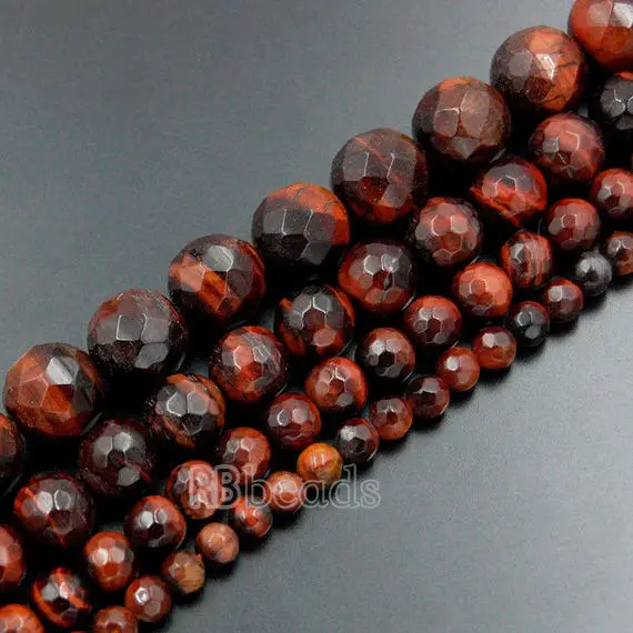 Natural Faceted Red Tiger Eye Beads, 4mm 6mm 8mm 10mm Gemstone Beads,  Round Jewelry Spacer Stone Beads, 15''5 Strand