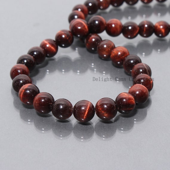 Genuine Red Tiger's Eye Beaded Necklace, 10mm Red Tiger Eye Smooth Round Beads Necklace// Semi Precious Stone 20 Inch Necklace For Men Women