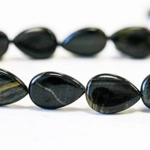 Shop Tiger Eye Bead Shapes! L/ Blue Tiger Eye 18x25mm/ 15x20mm/ 13x18mm Flat Pear beads 16" Strand Enhanced Blue Black w/ Golden Tone Gemstone beads For Jewelry Making | Natural genuine other-shape Tiger Eye beads for beading and jewelry making.  #jewelry #beads #beadedjewelry #diyjewelry #jewelrymaking #beadstore #beading #affiliate #ad