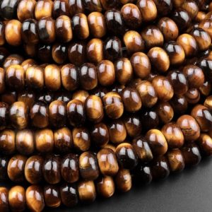 AAA Natural Tiger's Eye Smooth 6mm 8mm Rondelle Beads High Quality 15.5" Strand | Natural genuine rondelle Tiger Eye beads for beading and jewelry making.  #jewelry #beads #beadedjewelry #diyjewelry #jewelrymaking #beadstore #beading #affiliate #ad