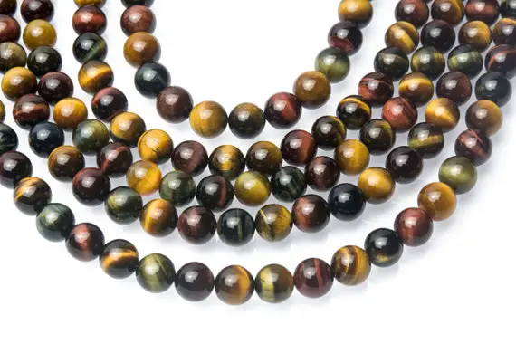 Mixed Color Tigers Eye Beads Gemstones - Red Tiger Eye Round Beads - Brown Tigers Eye Gemstone Beads - Smooth Round Tiger Eye Beads -15inch