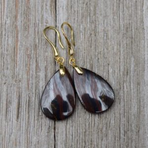 Shop Tiger Iron Earrings! Tiger Iron Dangle Drop Earrings –  Teardrop / Pear Shape – Gold Vermeil | Natural genuine Tiger Iron earrings. Buy crystal jewelry, handmade handcrafted artisan jewelry for women.  Unique handmade gift ideas. #jewelry #beadedearrings #beadedjewelry #gift #shopping #handmadejewelry #fashion #style #product #earrings #affiliate #ad
