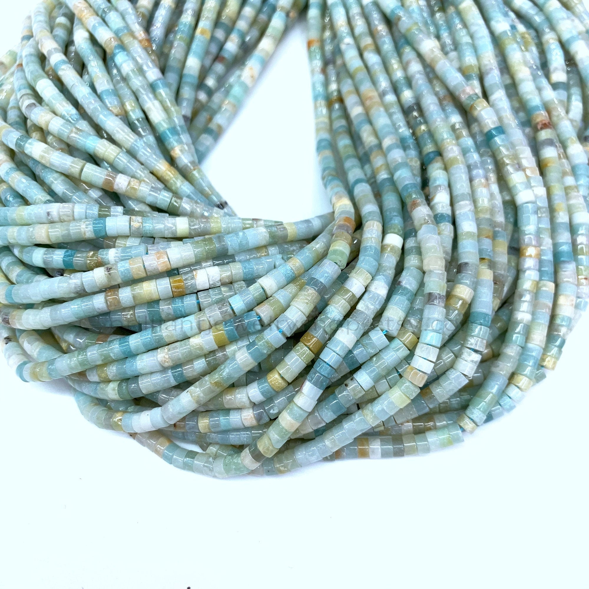 Tiny Amazonite Heishi Round Beads 3mm 4mm, Blue Gemstone Seed Beads, Small Cylinder Amazonite Spacers, Natural Amazonite Tube Beads