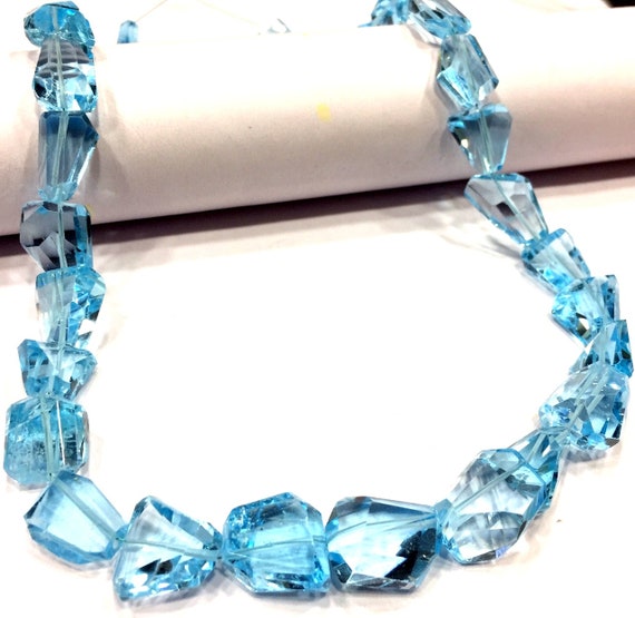Aaa+ Quality~~extremely Beautiful~~sky Blue Topaz Faceted Nuggets Beads Flat Nugget Shape Beads Genuine Topaz Gemstone Beads Topaz Necklace.