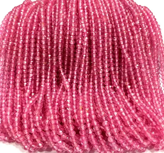 Aaa+ Quality~~pink Topaz Faceted  Rondelle Beads 3.5 Mm Pink Topaz Gemstone Beads Pink Topaz Strand Beads Topaz String Wholesale Shop.