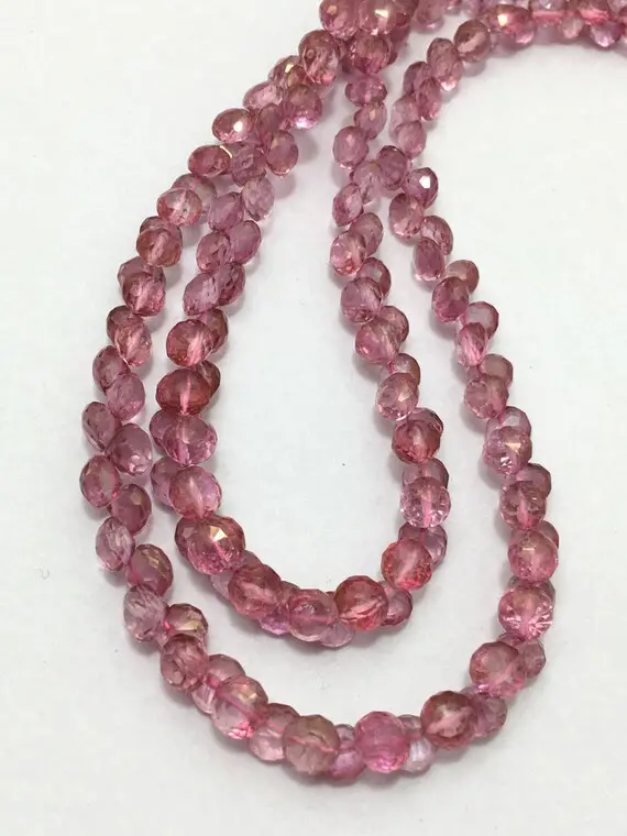 Natural Pink Topaz Faceted Onion Necklace With Clasp, 4.5mm To 6mm, 16.5 Inches, Pink Beads, Gemstone Beads, Semiprecious Stone Beads