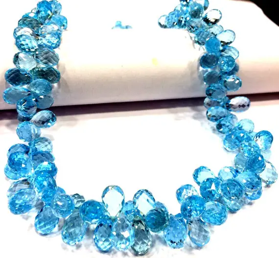 Aaaa++ Quality~~natural Sky Blue Topaz Faceted Teardrop Beads Large Size Drops Beads Genuine Topaz Gemstone Beads Topaz Drops Necklace.