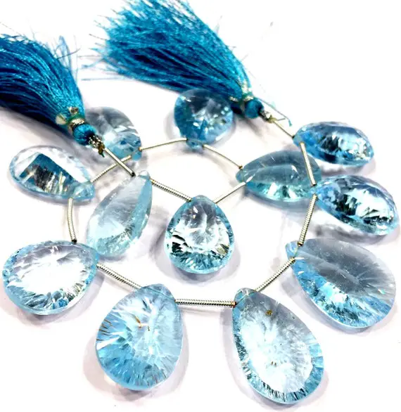 Extremely Rare~great Sparkling~natural Sky Blue Topaz Concave Pear Cut Beads Topaz Pear Shape Beads Topaz  Jewelry Making Beads 12 Pcs.