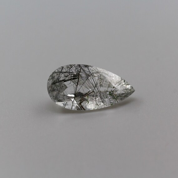 Black Tourmalinated Quartz Loose Gemstone For Jewelry Making, Pear Cut - 6ct, 18x9mm