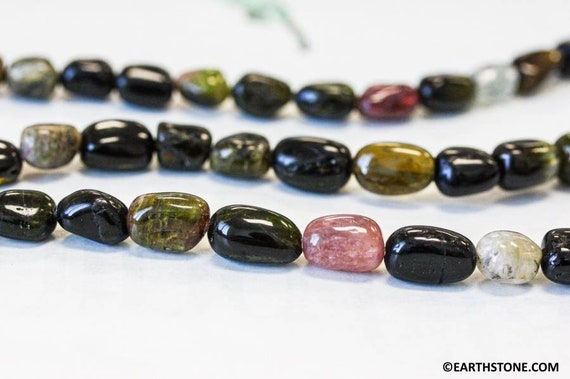 M/ Tourmaline 8x10mm Tumbled Nugget Beads 15.5" Long Natural Multi Tourmaline Nugget Size Varies For Diy Jewelry Making.