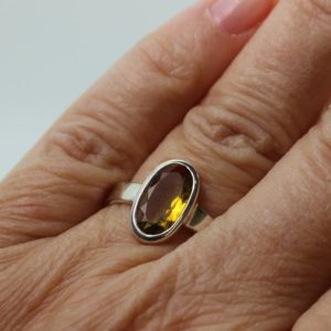 Shop Tourmaline Rings! Small yellow Tourmaline ring natural tourmaline stone set on sterling silver 925 nickel free silver durable quality ring tiny ring | Natural genuine Tourmaline rings, simple unique handcrafted gemstone rings. #rings #jewelry #shopping #gift #handmade #fashion #style #affiliate #ad