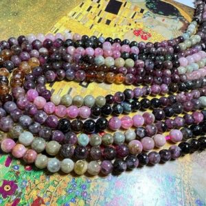 Shop Tourmaline Round Beads! Mixed Tourmaline 5mm Approx Handcut / Round Beads / 16.5" Strand  / Watermelon | Natural genuine round Tourmaline beads for beading and jewelry making.  #jewelry #beads #beadedjewelry #diyjewelry #jewelrymaking #beadstore #beading #affiliate #ad