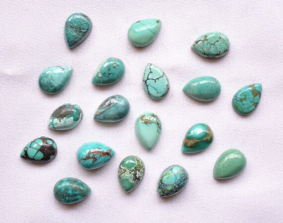 5 Pieces Lot, Tibetan Turquoise Pear Shape Cabochon, Tibetan Turquoise Cabochons, Natural Turquoise Loose Gemstone, 7x10mm, Wholesale Lot