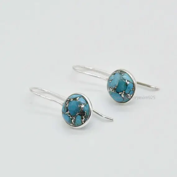 Blue Copper Turquoise Earrings, 925 Sterling Silver Earrings, Earrings For Her, Stud Jewelry, Handmade Earrings, December Birthstone.