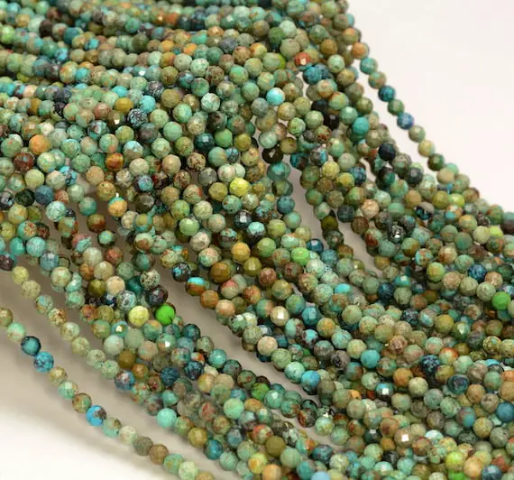 3mm Genuine Turquoise Gemstone Grade A Micro Faceted Round Beads 15.5 Inch Full Strand Bulk Lot 1,2,6,12 And 50(80006518-a204)